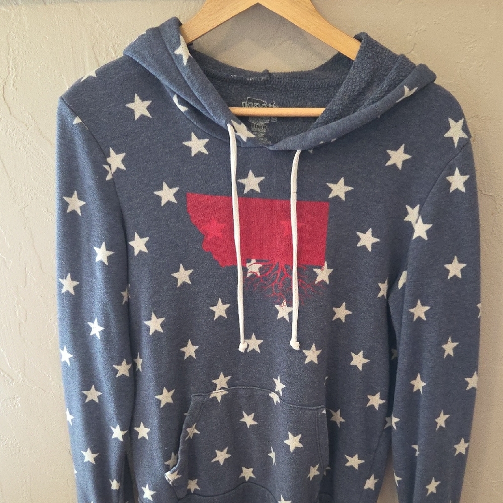 Women's Wear Your Roors Sweatshirt Blue Star Hoodie with Red MONTANA Size MED